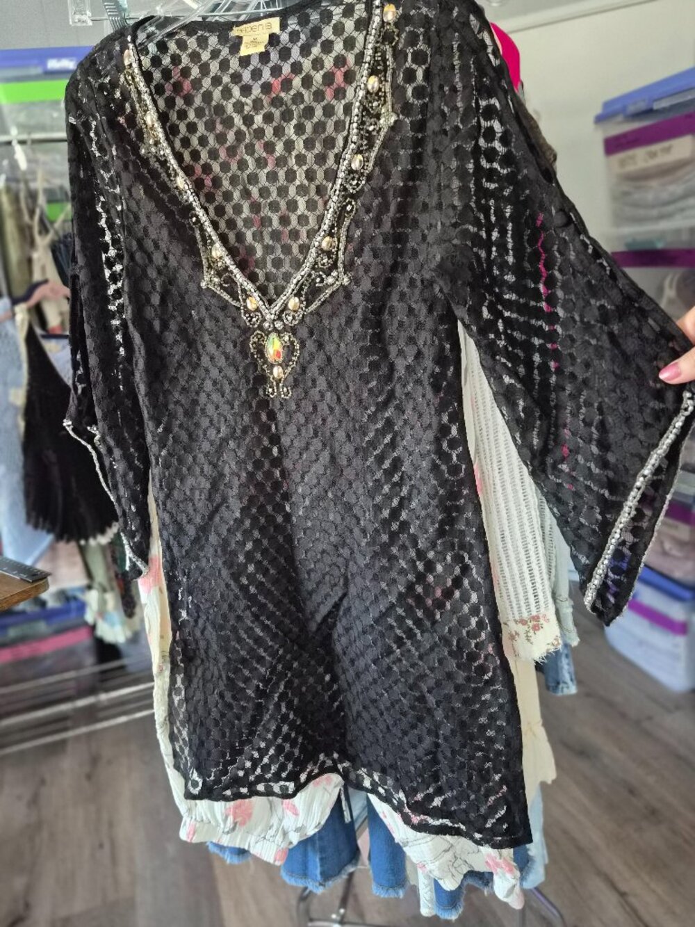 Arden B Sexy Lace Rhinestone Swim Cover Up M